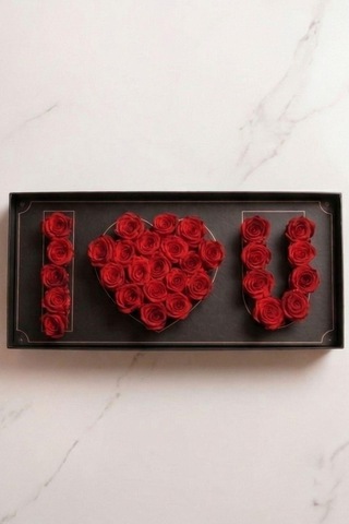 I Love You Güllü Siyah Lüks Kutuda Kalp Tasarım Gül Sevgiliye, Kıza, Eşe Hediye