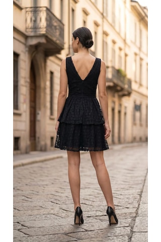 Füme Style Fü&mestyle Kadın Ön Ve Arka Yaka V Siyah Dantel Elbise