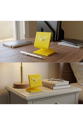 Dekoratif Masa Saati Sarı - Sessiz Analog Tıklamayan, Modern Minimalist, Ofis Çalışma Masası Ve Yatak Odası Başucu Saati, 9x11 Cm Küçük, Pille Çalışan Diğer