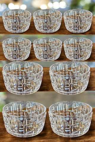 Kırılmaz Çerezlik 180 Ml Şık Kase Sunumluk Kristal Kesim Özel Üretim 10 Adet Şeffaf