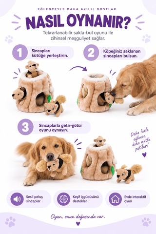Outward Hound Hide A Squirrel Sincap Yuvası Peluş Köpek Zeka Oyuncağı Medium