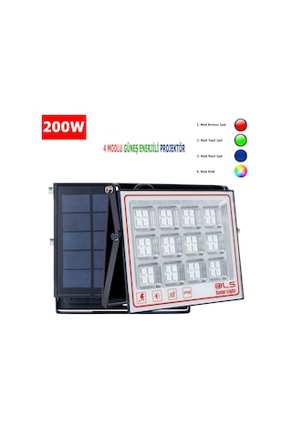 200 Solar 5 Modlu Güneş Enerjili Led Projektör Mavi Yeşil Kırmızı Ve Rgb Renk Aydınlatma 1 Adet