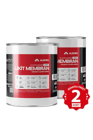 Alkoru 2 Adet 5 Kg Süper Likit Membran Kauçuk Ve Elyaf Katkılı Sıvı Su Yalıtım Malzemesi Avantaj Paket