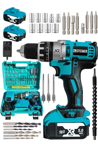 Steiner XR 58 V 5Ah Darbeli Li-ion Çift Akülü Şarjlı Vidalama Matkap + 30 Parça Pro Set