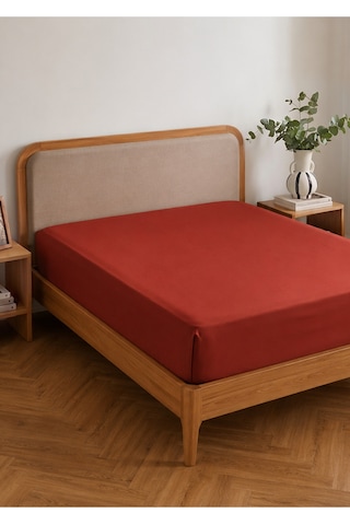 Bella Maison %100 Pamuk Saten Çift Kişilik Lastikli Çarşaf Seti Kiremit 160x200x35 Cm Kırmızı