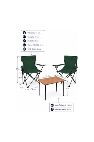 2 Sandalyeli Katlanır Kamp Masa Sandalye Seti 60x45 Cm 3 Parça Yeşil - Kahverengi