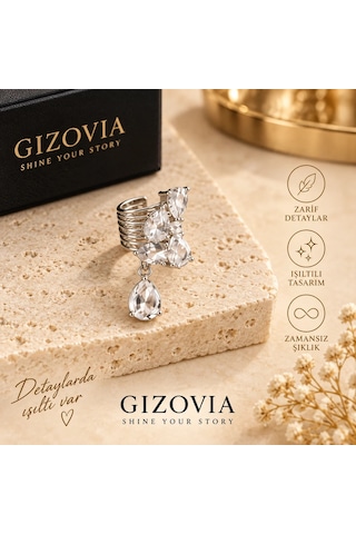 Gizovia Gümüş Renk Kristal Taşlı Sallantılı Kıkırdak Küpe