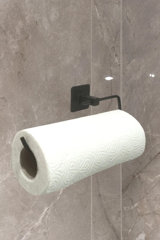 Karteya Siyah Rulo Havluluk Peçetelik Yapışkanlı Pratik Banyo Mutfak Askısı Siyah