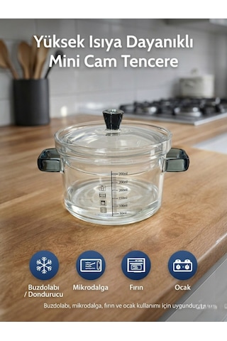 Yüksek Isıya Dayanıklı Mini Cam Tencere Mikrodalga, Fırın, Ocak Ve Buzdolabı Uyumlu Cam Tencere Şeffaf