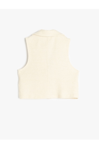 Koton Pamuklu Cep Detaylı Kruvaze Yaka Crop Tüvit Yelek Ekru 5skg60082ak Ekru