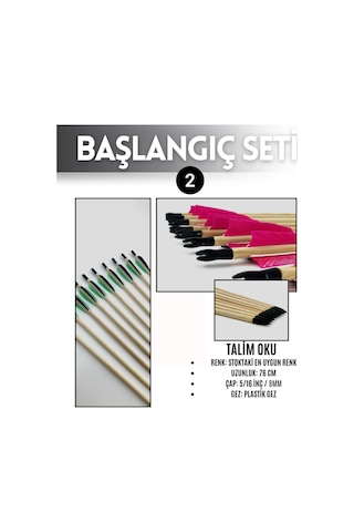Geleneksel Okçuluk Başlangıç Seti - Elif Yay + 7 Ok + Zihgir + Tirkeş