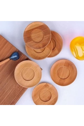 Bambu Yuvarlak Çay Tabağı Bardak Altlığı 6'li Set, Dekoratif Bambu Altlık Çok Renkli