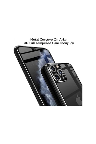 iPhone Uyumlu 11 Pro Metal Çerçeve Ön Arka 3d Full Tempered Cam Koruyucu-1852