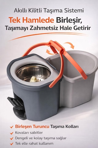Cleova Duoclean Temiz Ve Kirli Suyu Ayırabilen Çelik Temizlik Seti