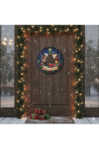 Yılbaşı Ağaçlı Yeni Yıl Evi Kapı Ve Duvar Süsü 30x30