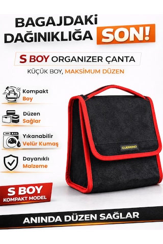 Oto Bagaj Organizer Bagaj Çantası S Boy Kaymaz Cırt Bantlı Velur Kompakt Düzenleyici - Scy1