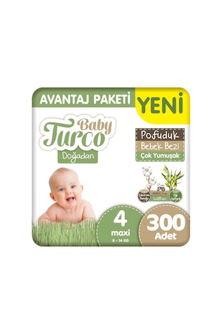 Baby Turco Doğadan 4 Beden Bebek Bezi Avantaj Paketi Pofuduk 100x3 300 Adet 4 Numara