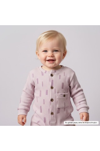 Ürünya Unisex Bebek Çocuk Pamuklu Uzun Kollu Yaka Cepli Tulum Mor