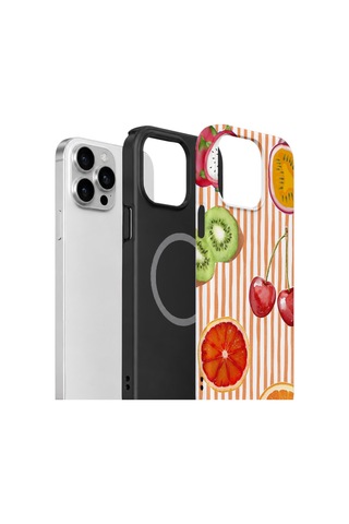 Apple iPhone Uyumlu 14 Pro Max Vorian Çift Katmanlı Magsafe Kılıf Tutti Frutti Stripe