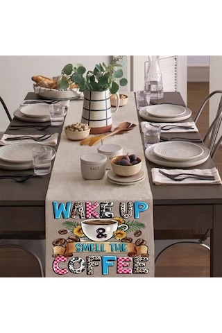 Wake Up Coffee Runner, Runer, Masa Örtüsü, Sofranıza Zarafet Katın Runner, Masa Örtüsü Krem