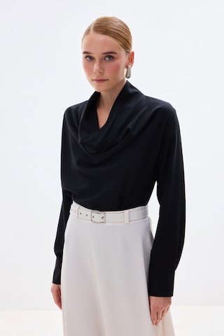 Sateen Degaje Yaka Bluz - Siyah-136731 Siyah