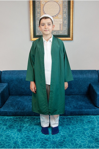 Yeşil Buhara Yaka Namaz Elbisesi Erkek Çocuk Cübbe Yeşil