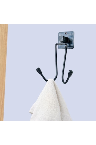 Kendiliğinden Yapışkanlı Siyah Paslanmaz Metal Bornoz Ve Havlu Askılığı Bx40 Renkli