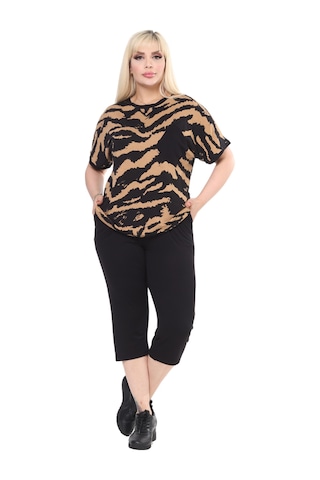 Melsay Butik Siyah Zebra Desen Çapraz Cep Detaylı Kapri Takım Siyah