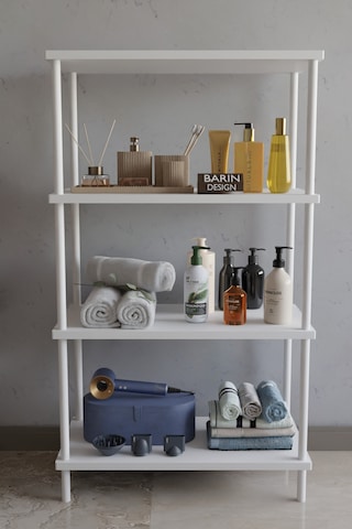 4 Katlı Çevir Kur Metal Gövdeli Banyo Rafı Çok Amaçlı Düzenleyici Organizer Stand Banyo Dolabı Beyaz