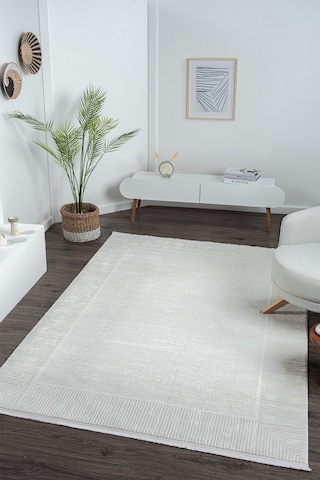 Mariesse Home Zen Koleksiyonu - Bambu Tarz Modern Sık Dokuma Halı Salon Oturma Odası Halısı Beyaz