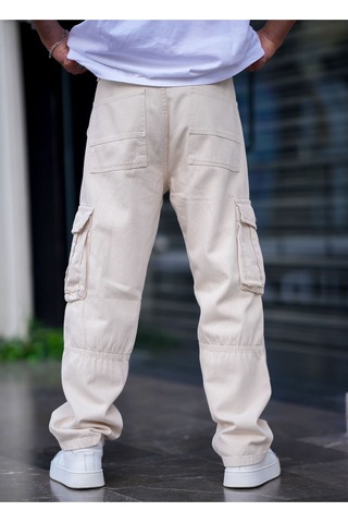 Cool Tarz Erkek Kargo Cep Baggy Pantolon Krem Rengi Krem Krem