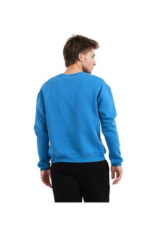 Justever Bisiklet Yaka Nakışlı Şardonlu İçi Polarlı Mavi Erkek Sweatshirt - Volar Mavi