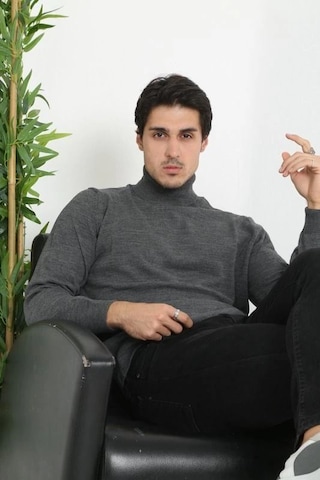 Mbb E-ticaret Erkek Tam Boğazlı Balıkçı Yaka Kazak Uzun Kol Düz Dokuma Triko - Füme