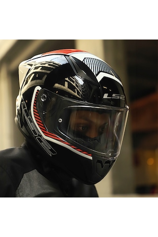 Şeffaf Cam + Ls2 Rapid 2 Race Extra Kask Beyaz - Kırmızı