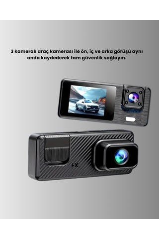 3 Kameralı Araç İçi Dvr Kayıt Cihazı Ön İç Arka Kamera Full Hd