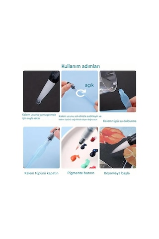 Fırça Uçlu, Brush Pen, Sulu Boya, Su Ve Mürekkep Hazneli, Boyama Kalem Mavi-m-s Beden