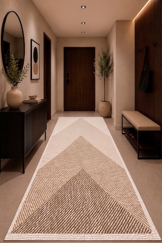 Geometrik Dijital Baskılı Yıkanabilir Kaymaz Taban Antre Hol Halısı Yolluk Modern Dekoratif Halı Kahverengi