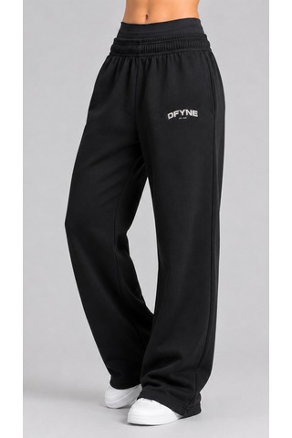 Dfyne Regular Kadın Siyah Bol Paça Oversize Eşofman Altı