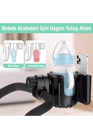 Polham Bebek Arabası için Telefon ve Bardak, Biberon Tutucu, Gidon Uyumlu Telefon ve Bardak Tutucu