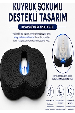 Ortopedik Oturma Minderi Kuyruk Sokumu Destek Minderi Uzun Süreli Oturuşlar İçin Ergonomik Ofis Ve Siyah