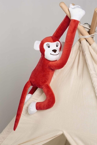 Boumini Toys Boyuna Sarılan Pelüş Maymun Kırmızı Elleri Çıtçıtlı 55 CM - Kırmızı