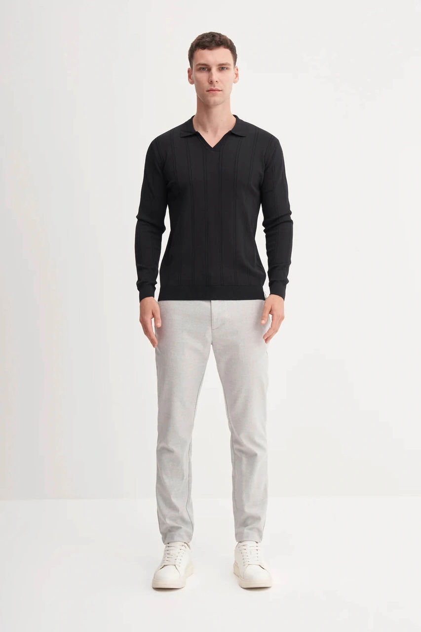 Cazador Slim Fit Rayon Karışımlı Premium Polo Yaka Siyah Erkek Kazak 33045 Siyah