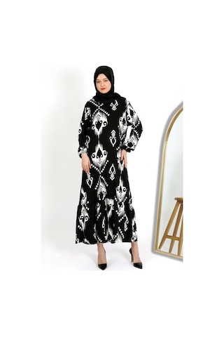 Desenli Bürümcük Elbise Siyah