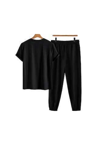 Adrift Unisex Bisiklet Yaka Slogan Baskılı Siyah Tişört Ve Siyah Eşofman Altı 2'li Set A Siyah