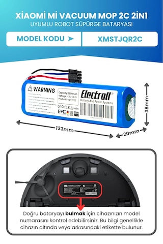 Xiaomi Mi Vacuum Mop 2c 2in1 Uyumlu Batarya Standart Kapasite 2600mah Robot Süpürge Pil Xmstjqr2c