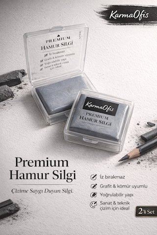 Premium Hamur Silgi 2 Li Set İz Bırakmayan Yoğrulabilir Çizim Silgisi