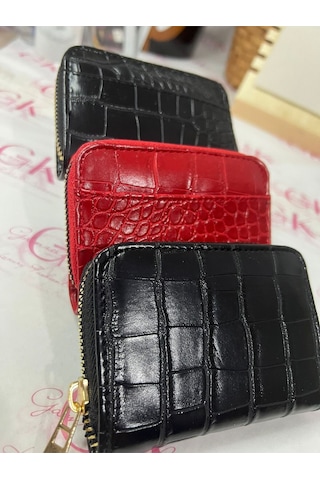 Gk Gamzelirenklerim Luxury Fashıon&accessorıes Mini Cüzdan Kartlık Tek Gözlü Fermuarlı Rugan Suni Deri Bordo