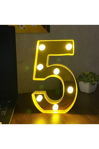 Dekoratif Led Işıklı 3D 5 Rakamı Büyük Boy Organizasyon Doğum Günü Kutlama
