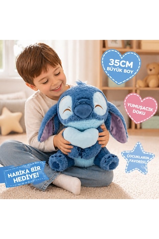 35 Cm Kalpli Stitch Peluş Oyuncak Sevimli Yumuşacık Büyük Boy Hediye Ve Koleksiyonluk Mavi Çok Renkli