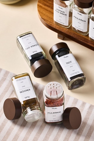 Perotti Raul Woody 12'li Akasya Kapak Baharatlık Seti 120ml + 30 Etiket 16779 Kahverengi